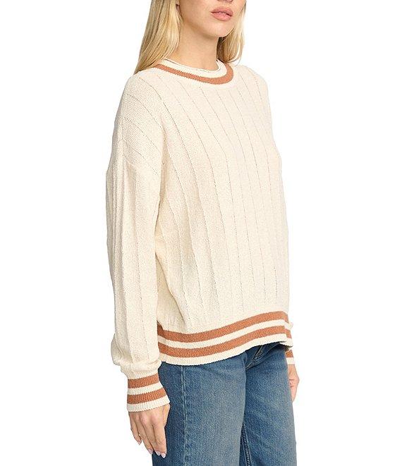 Billabong Classic Days Striped Trim Long Sleeve Open Weave Loose Knit Sweater Product Image