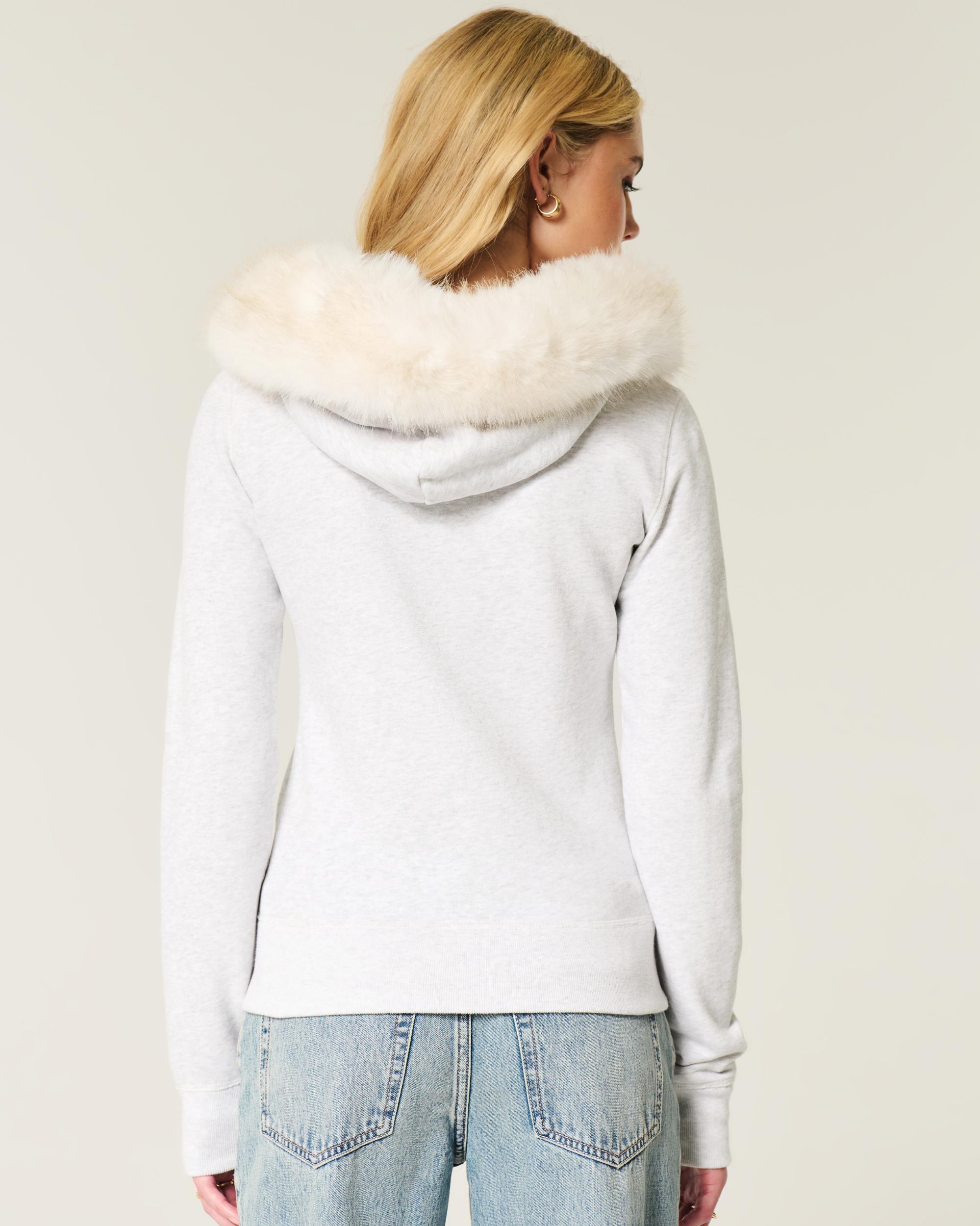 Faux Fur Trim Zip-Up Hoodie Product Image