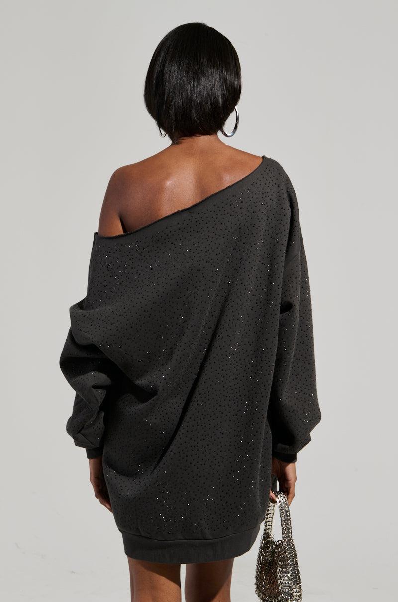 STREET STYLE OVERSIZED RHINESTONE SWEATSHIRT DRESS Product Image