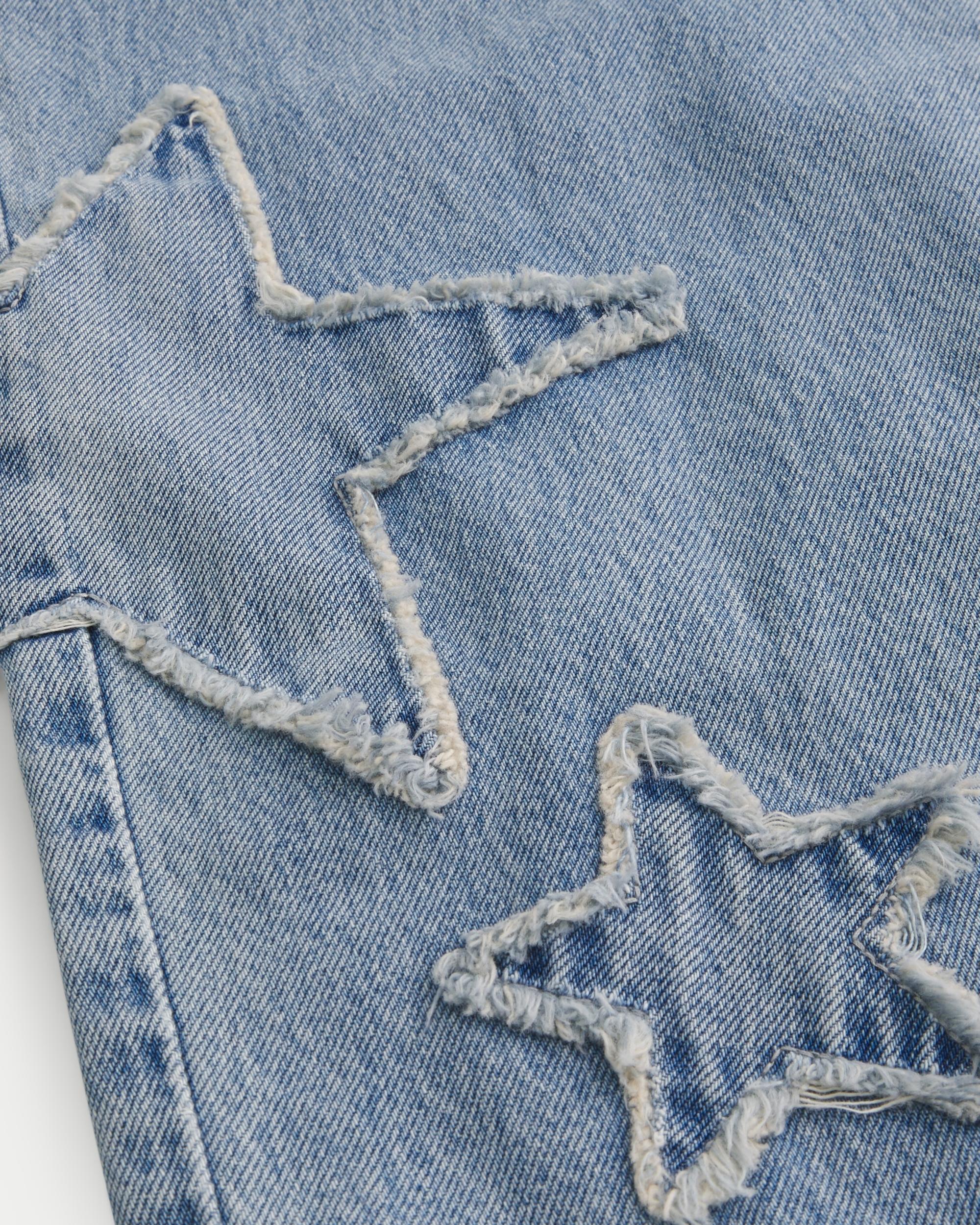 Light Wash Star Applique Baggy Jeans Product Image