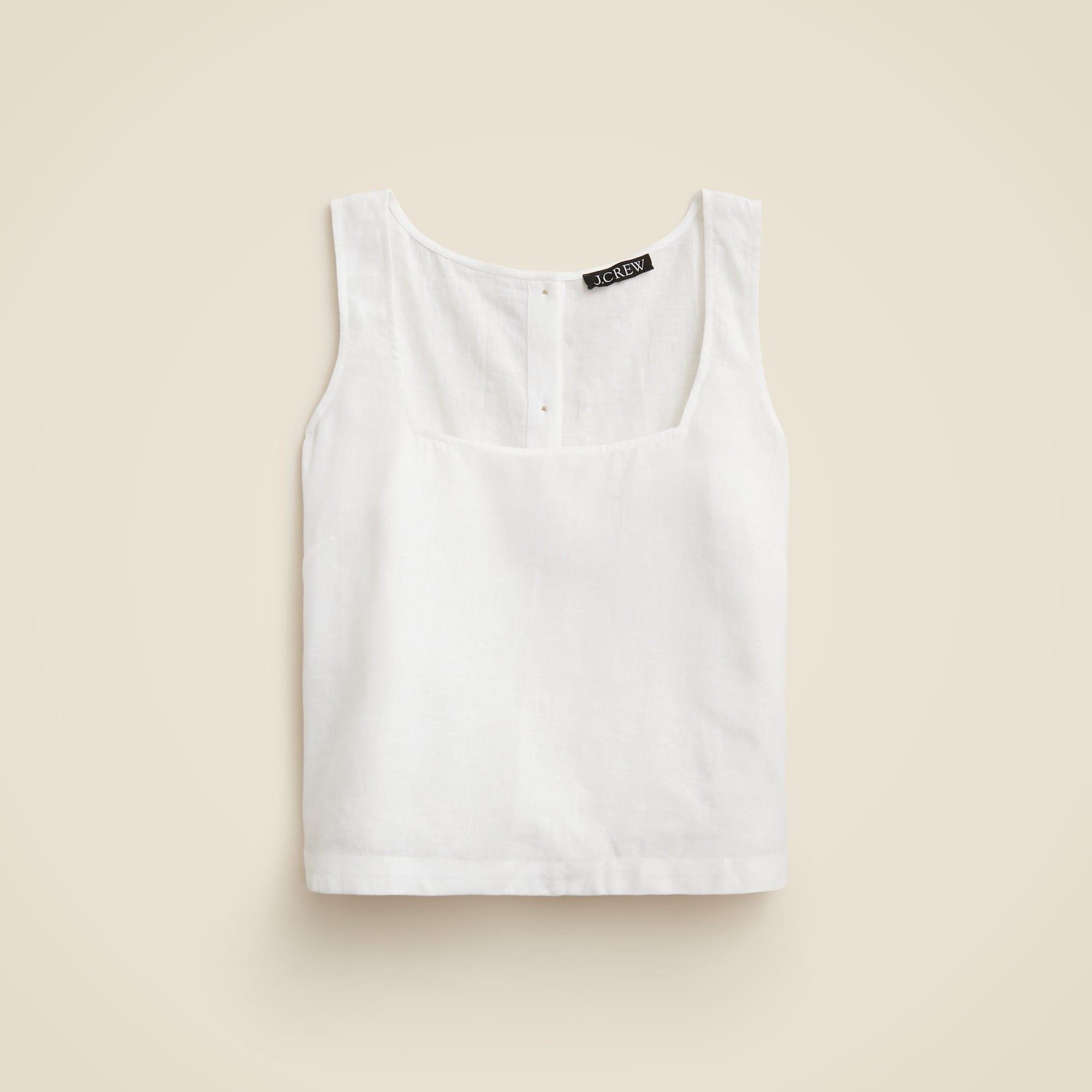 Squareneck button-back top in linen Product Image