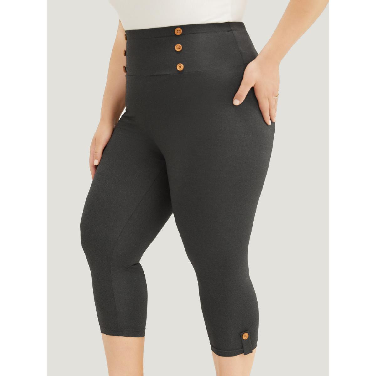 Plus Size Wideband Waist Skinny Button Detail Leggings Women DimGray Casual Medium stretch Skinny High Rise Dailywear Leggings BloomChic 10/M Product Image