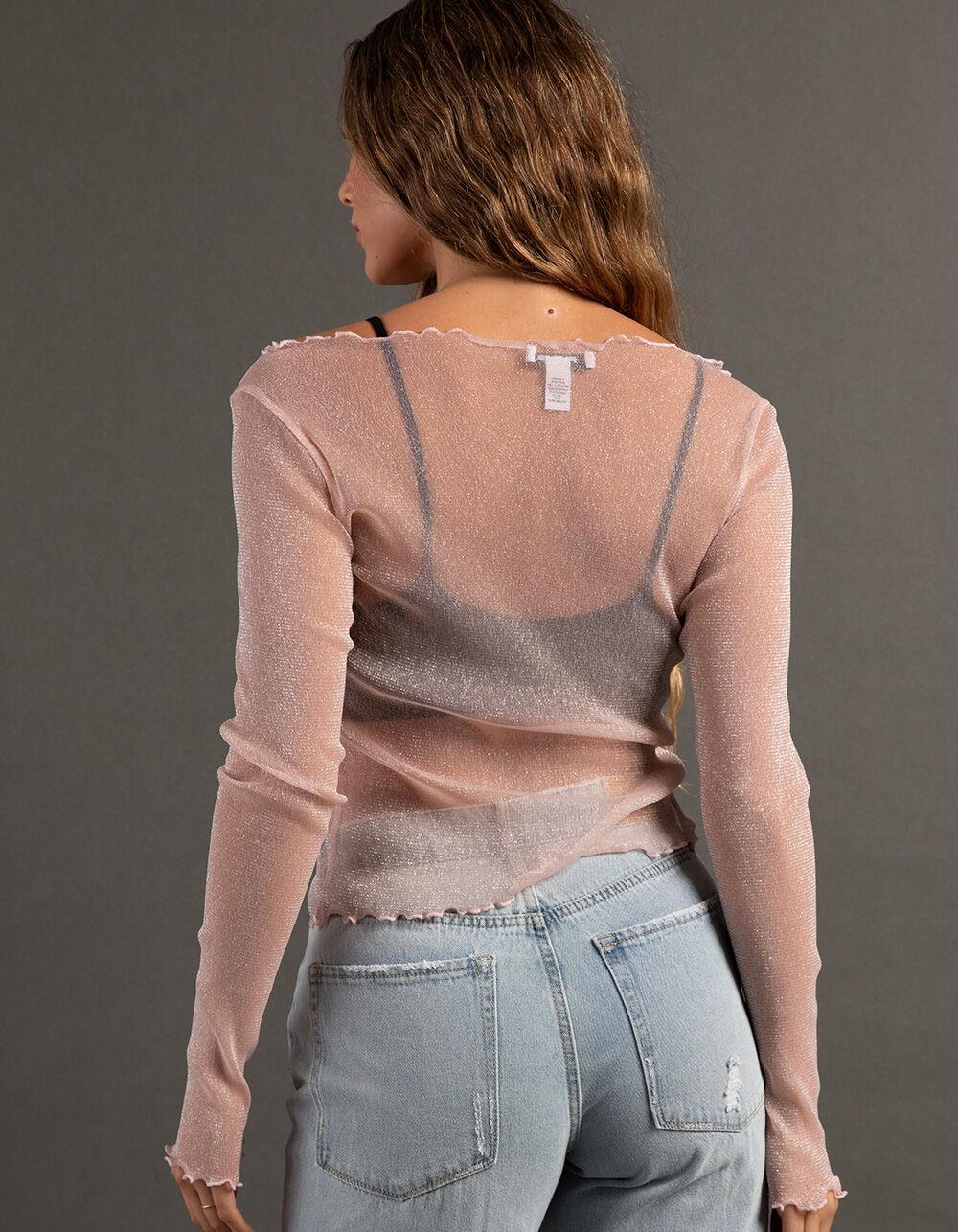 RSQ Womens Metallic Long Sleeve Tee - PINK Product Image