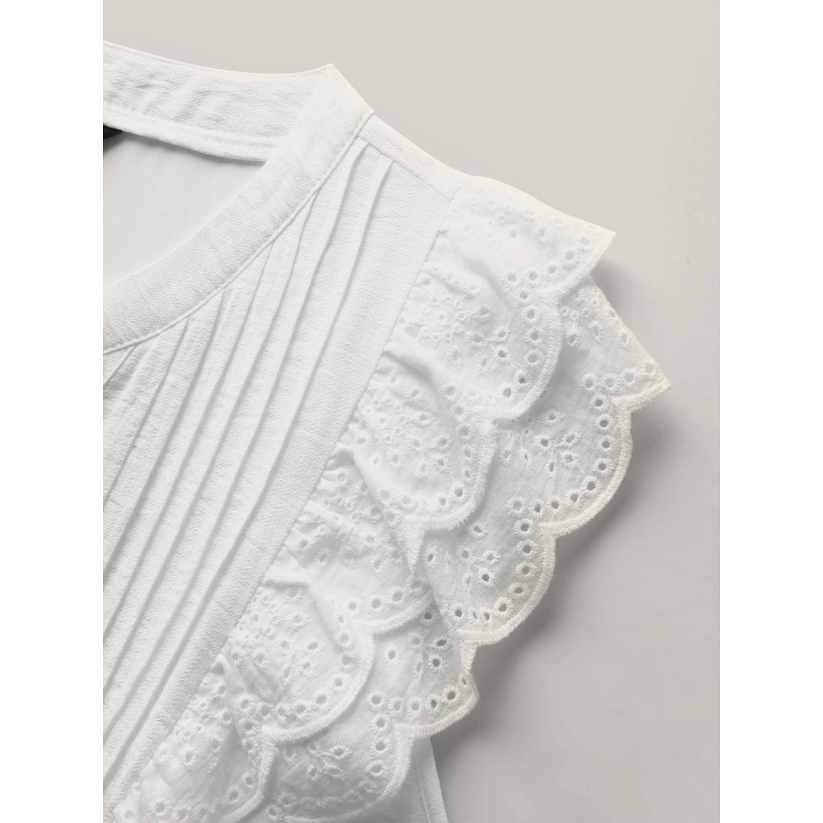 Plus Size Lace Trim Pleated Button Shirt Dress Originalwhite Women Flat collar with V-notch Cap Sleeve Curvy BloomChic 30/6X Product Image