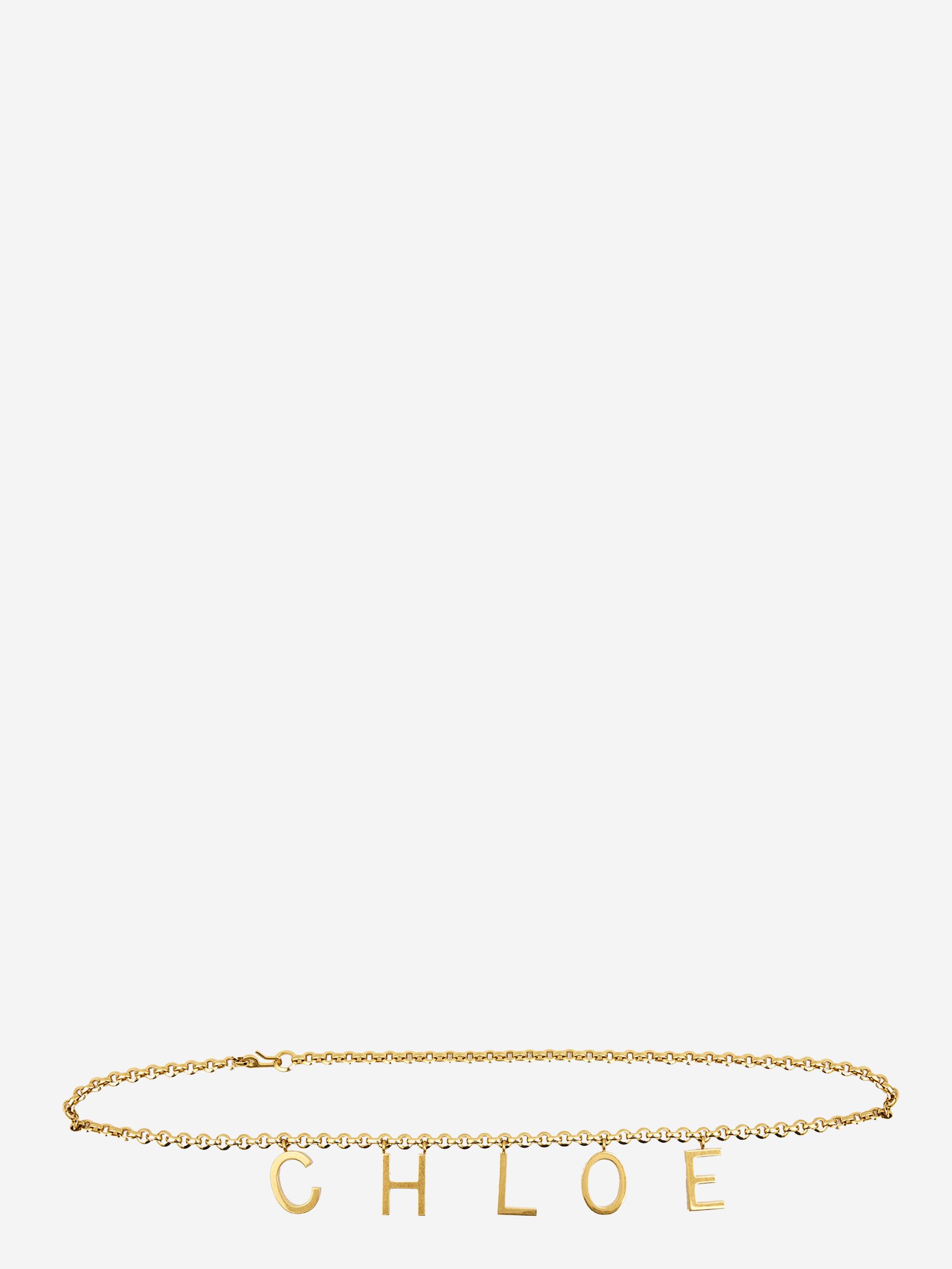 CHLOÉ Metallic Belt With Adjustable Hook Closure And Logo Lettering Charm In Brass Woman In Gold Product Image