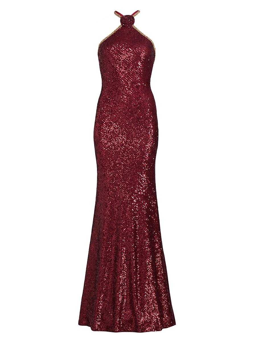 Womens Sequined Halterneck Gown Product Image