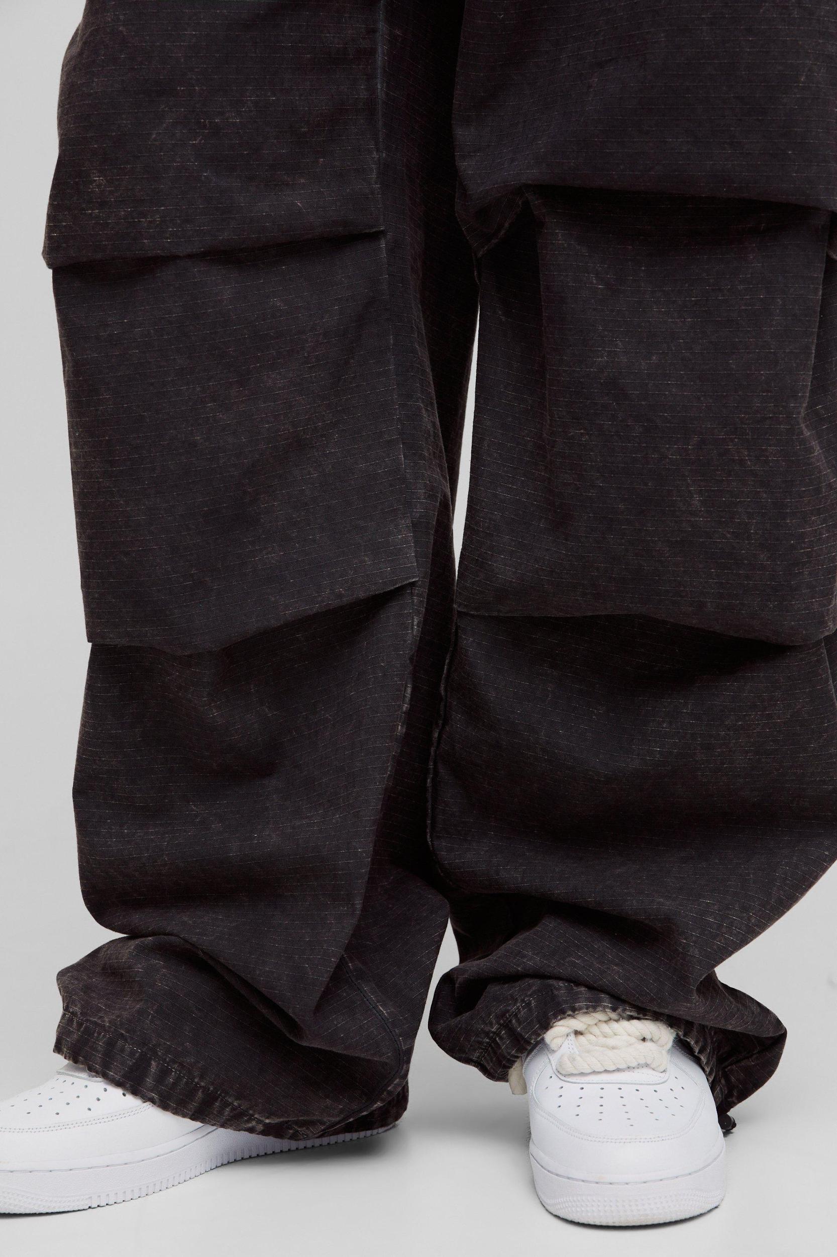Tall Washed Ripstop Pleat Knee Parachute Pants | boohooMAN USA Product Image