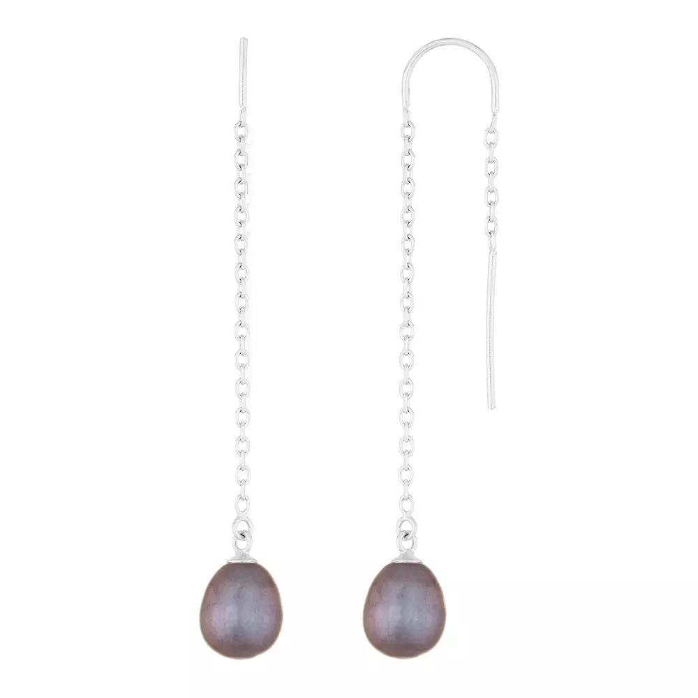 Sterling Silver Freshwater Cultured Pearl Threader Earrings, Women's, Black Product Image