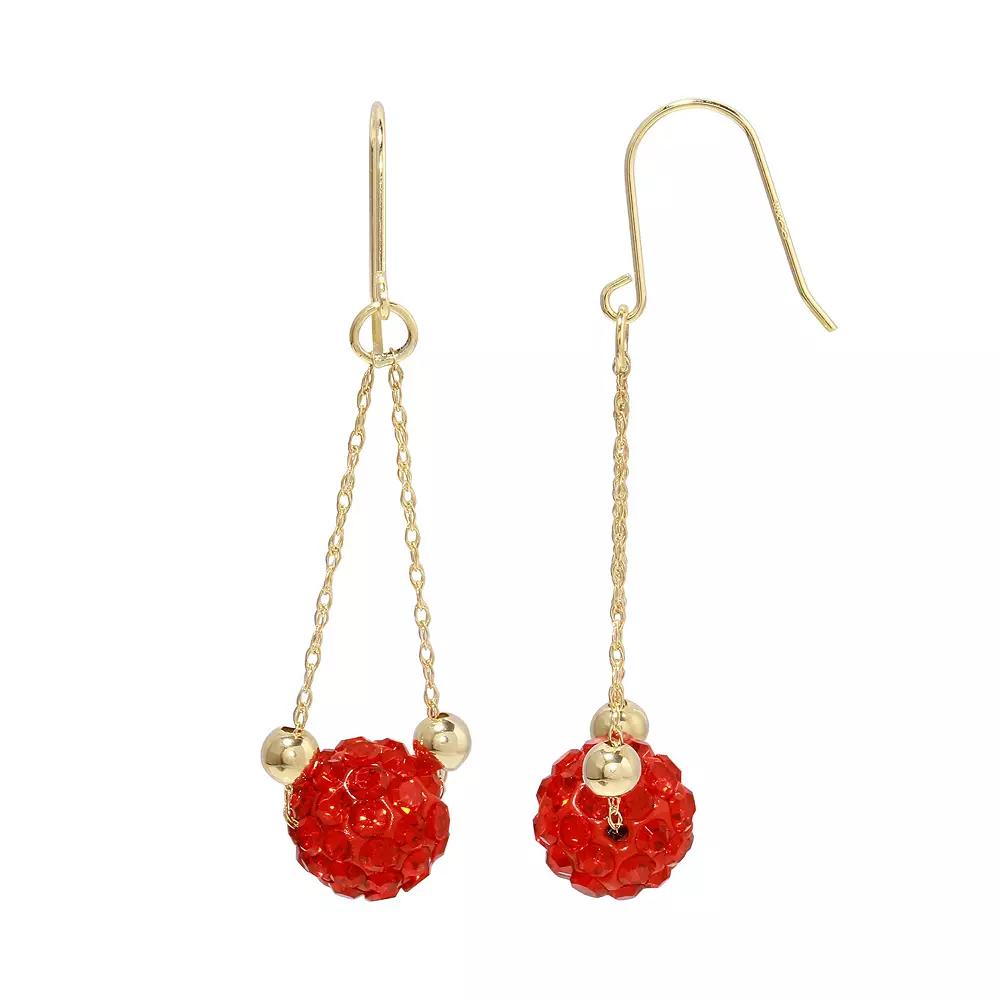 Women's 14ky Gold Bead Pink Crystal Dangle Earrings, Red Product Image