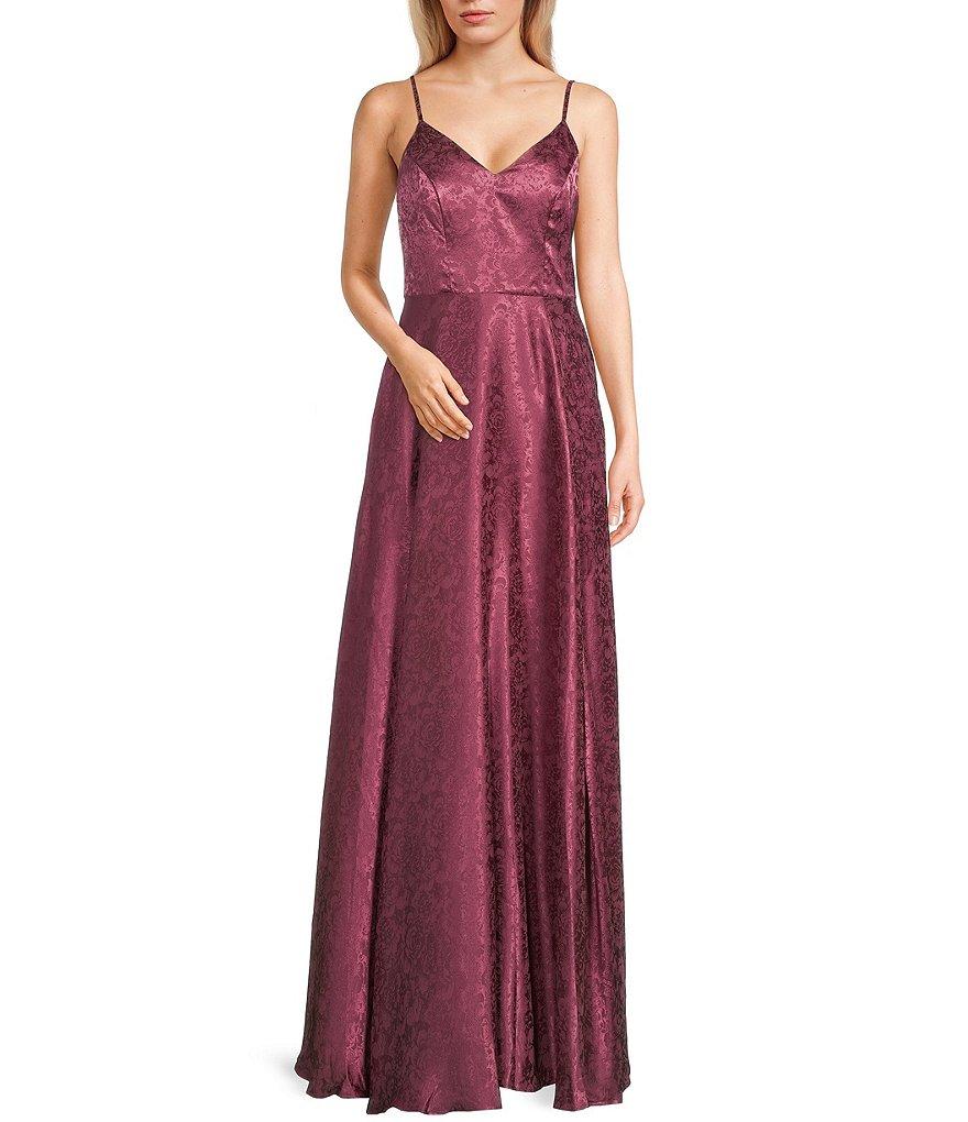 B. Darlin V-Neck Side Slit Satin Gown Product Image