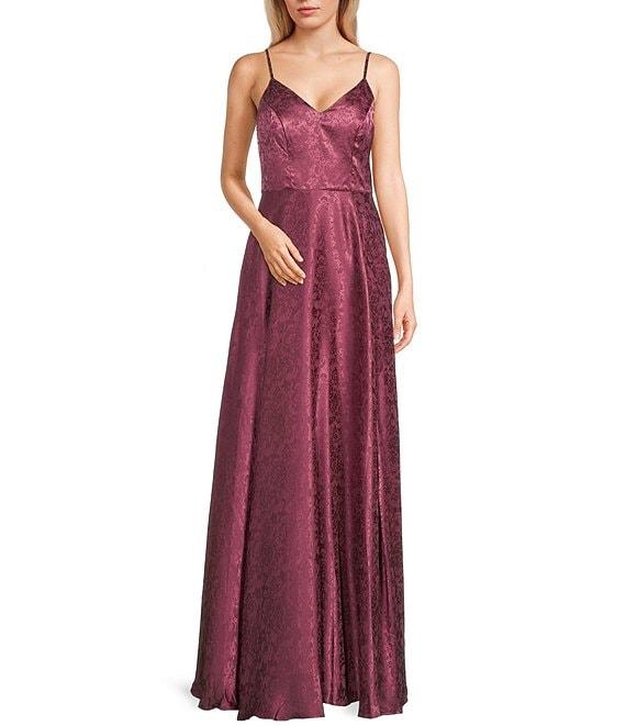 B. Darlin V-Neck Side Slit Satin Gown Product Image