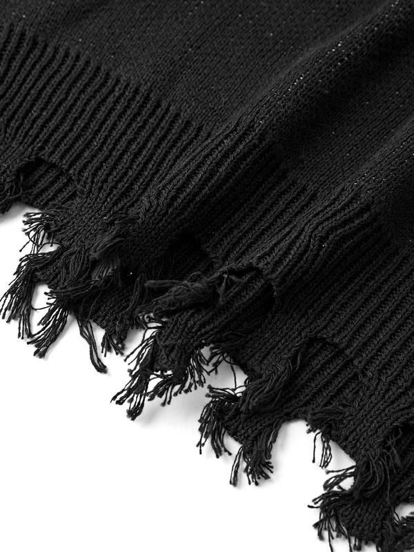 Men's Letter Print Stitching Decor Tassel Hem Sweater Product Image