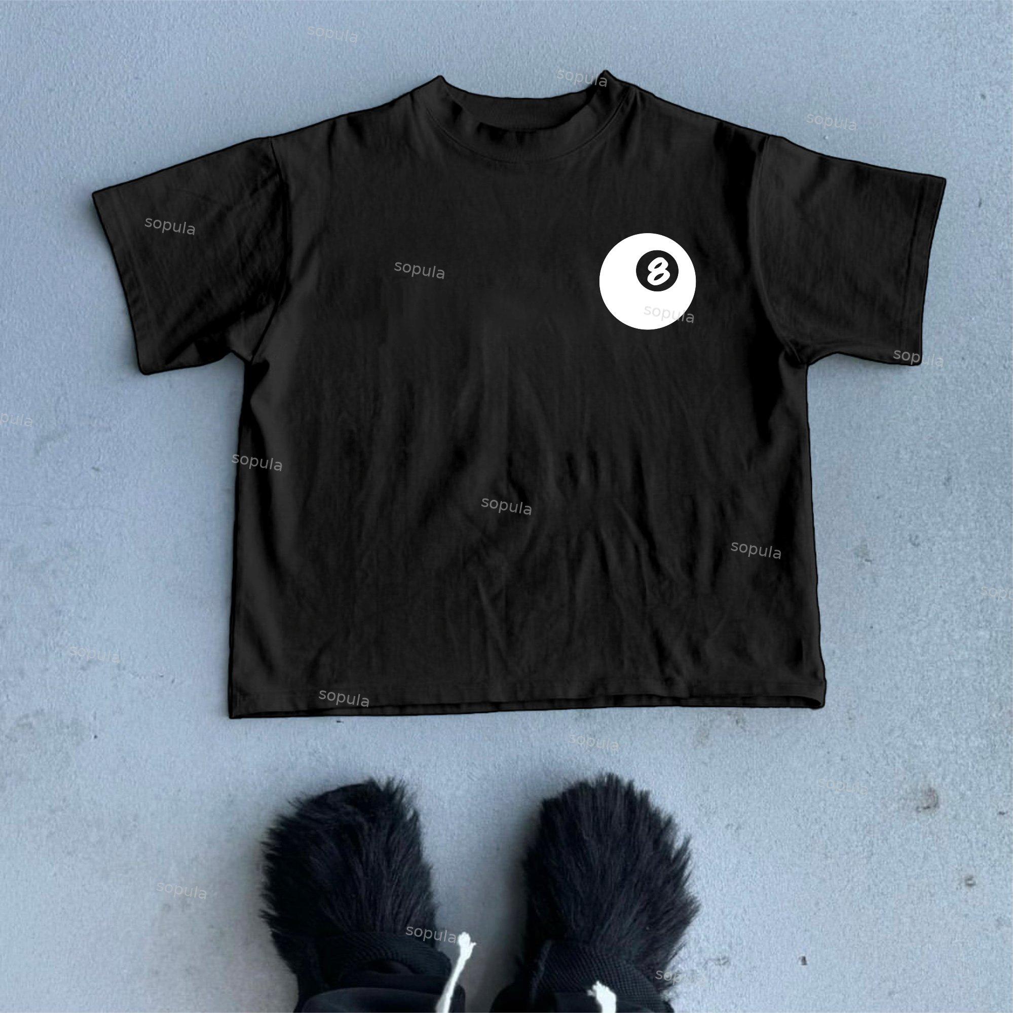 Men's Vintage Black 8 Print Cotton Casual Short Sleeve T-Shirt Product Image