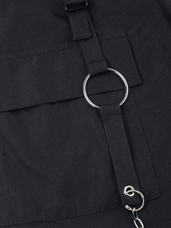 Buckle Strap Black Cargo Pants Product Image