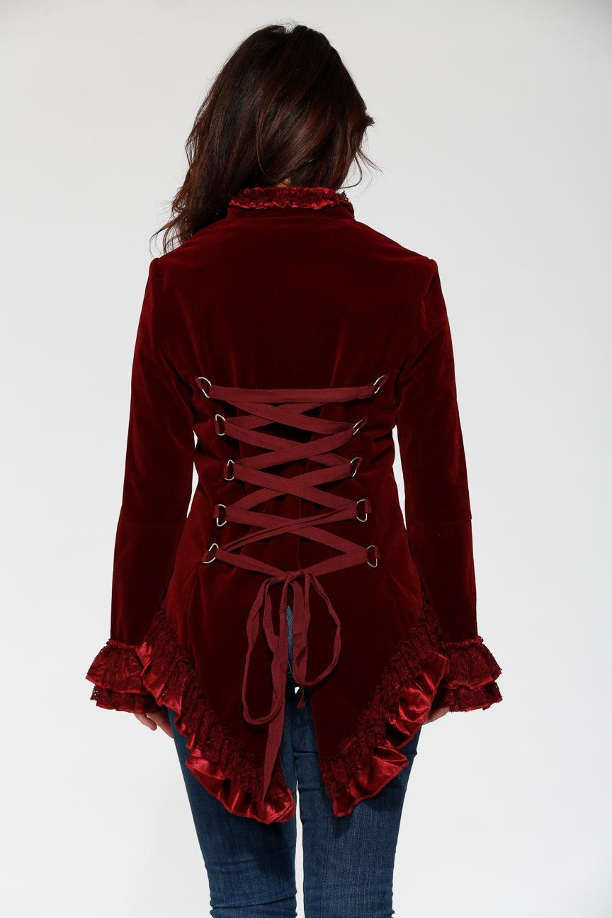 Burgundy Gloria Velvet Tailed Jacket Product Image