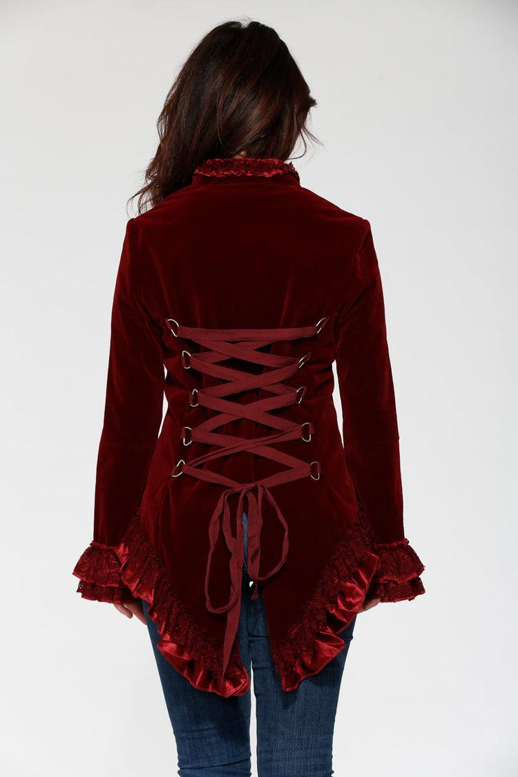 Burgundy Gloria Velvet Tailed Jacket Product Image