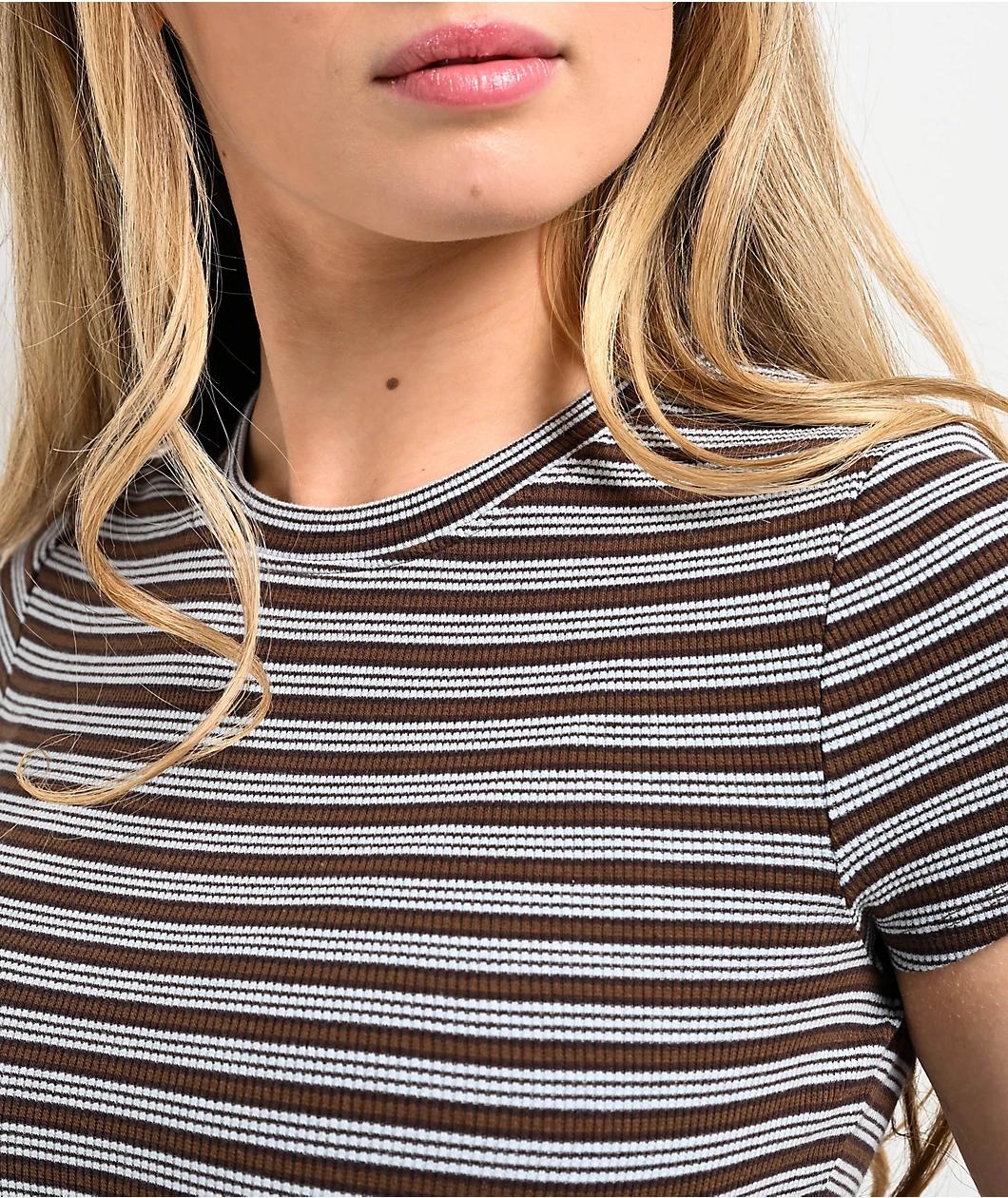 Zine Irina Blue & Brown Stripe Crop T-Shirt Product Image
