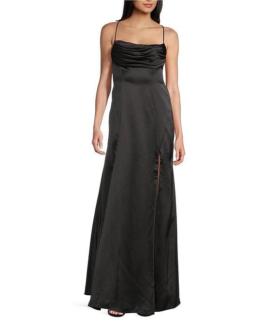 B. Darlin Cowl Neck Front Pleated Spaghetti Strap Dress Product Image