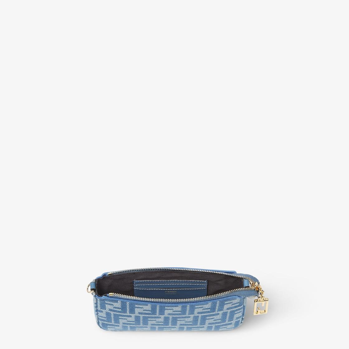 Baguette PouchBlue denim-effect FF jacquard charm pouch with chain Product Image