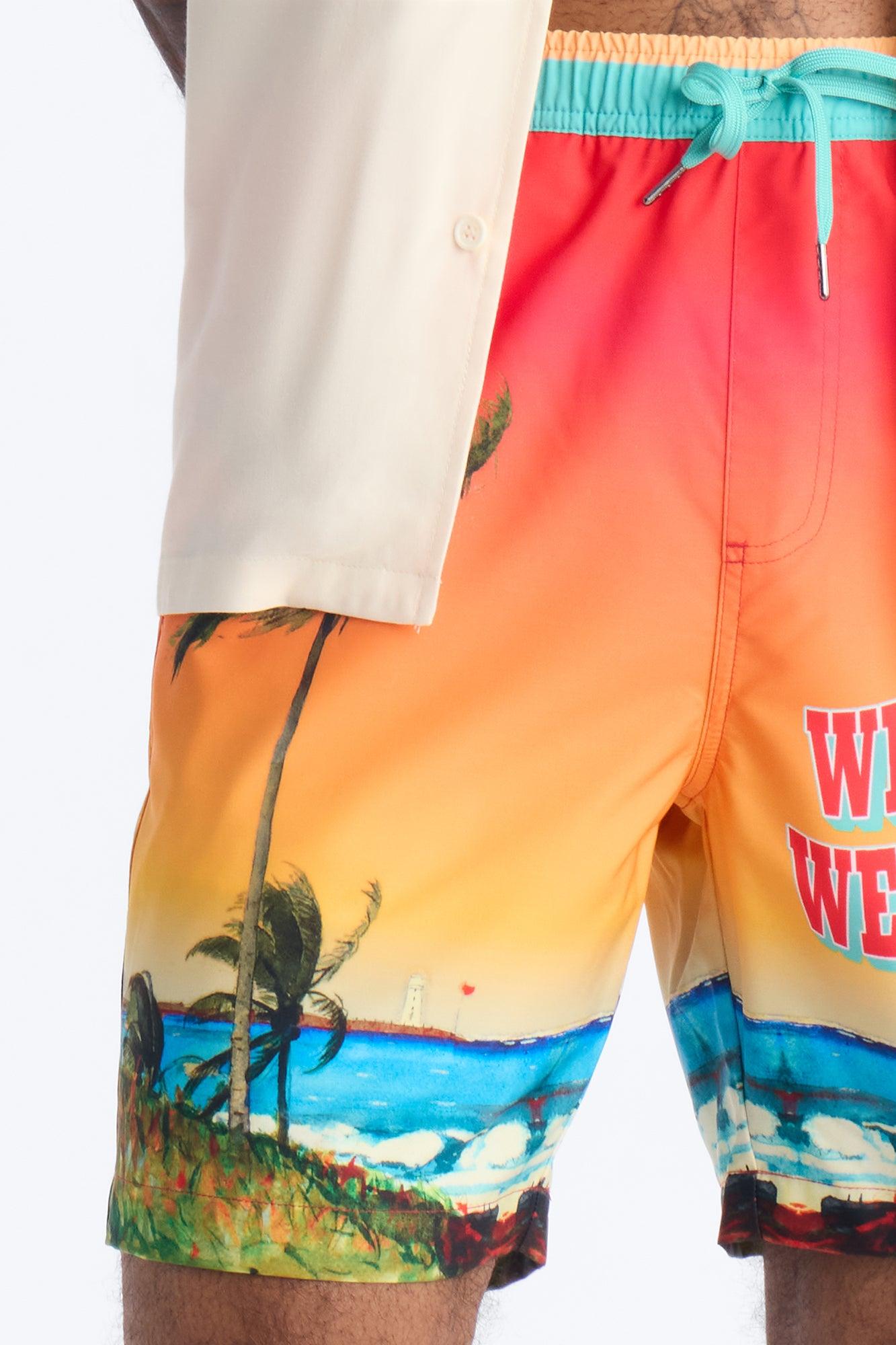 Wish You Were Here Postcard Swim Trunk 7″ - Multi Color Male Product Image