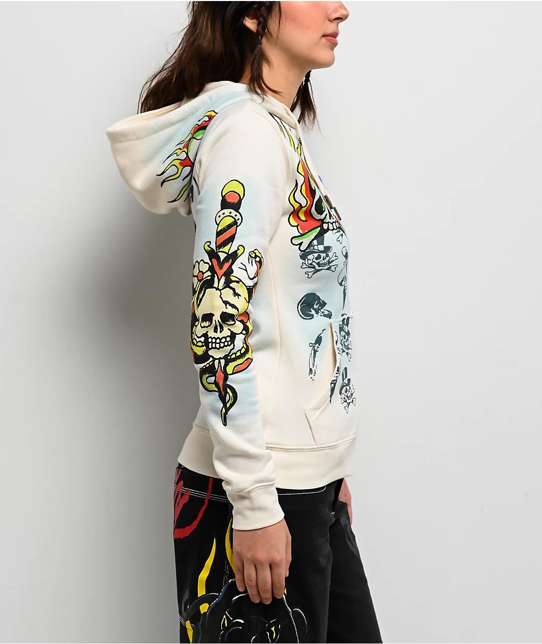 Ed Hardy Skulls Ivory Zip Hoodie Product Image