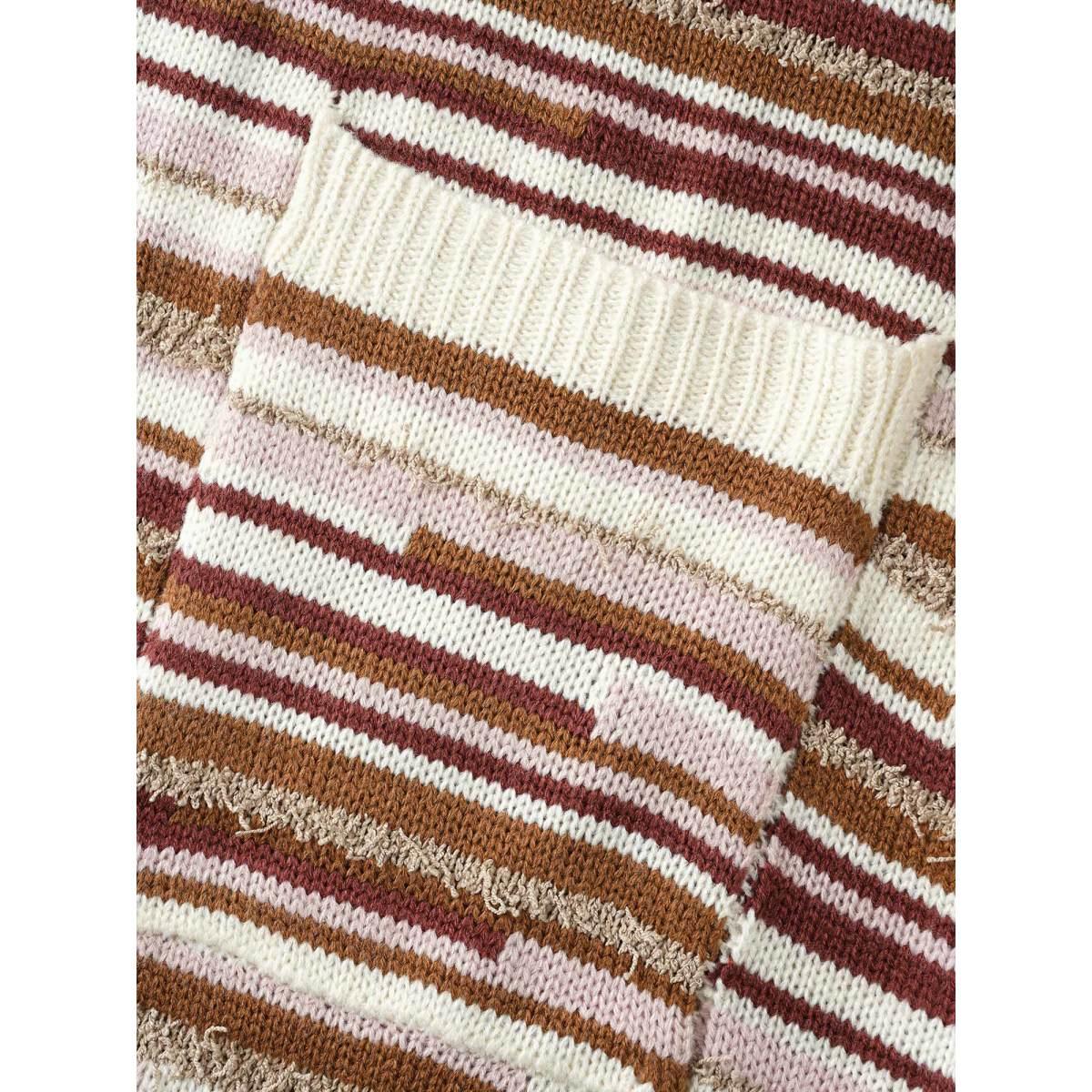 Plus Size Striped Kimono Collar Pocket Cardigan Beige Women Casual Loose Long Sleeve Everyday Cardigans BloomChic 18-20/2X Product Image