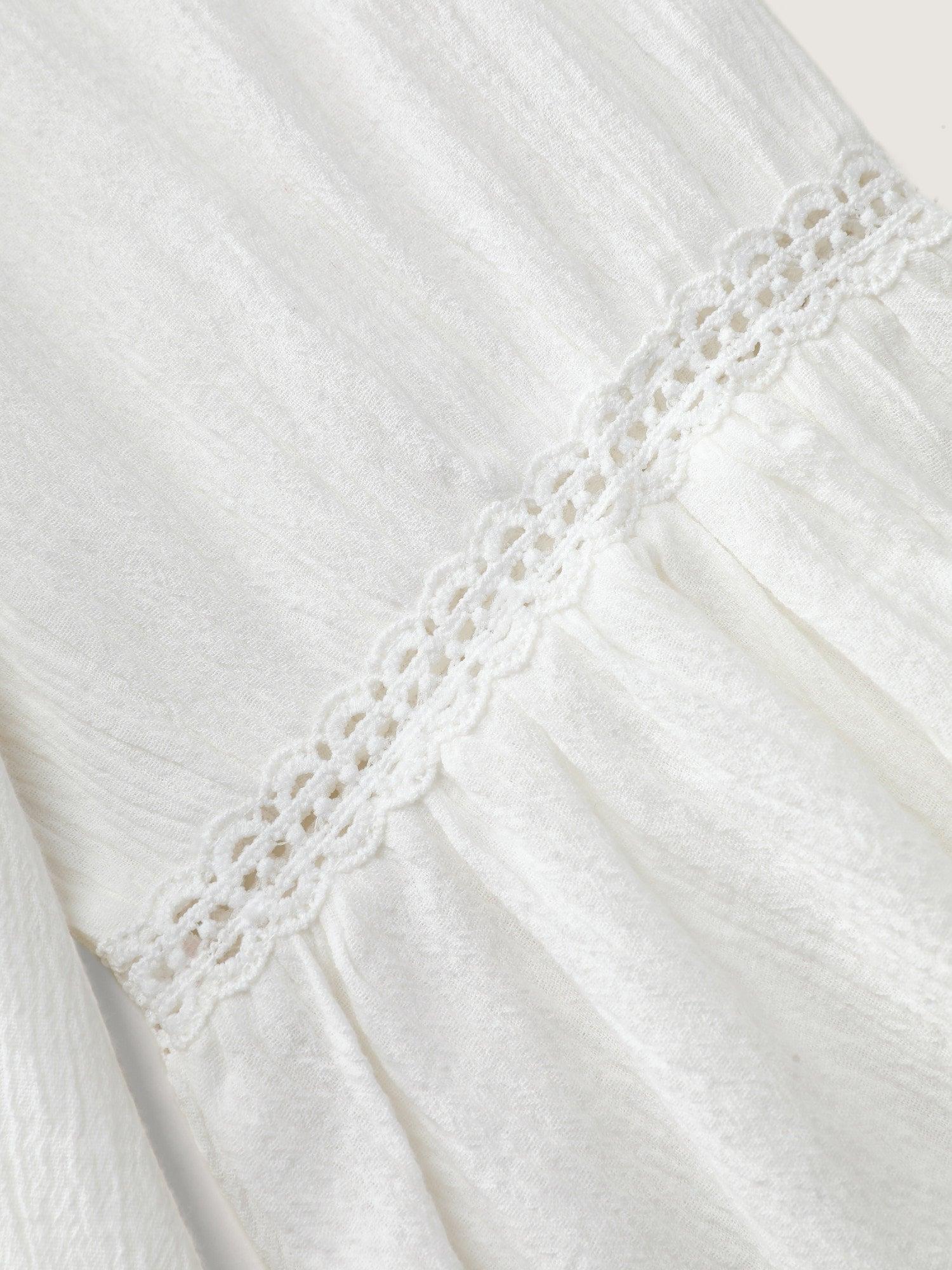 Pure Cotton Textured Lace Trim Button-Front Shirt Female Product Image