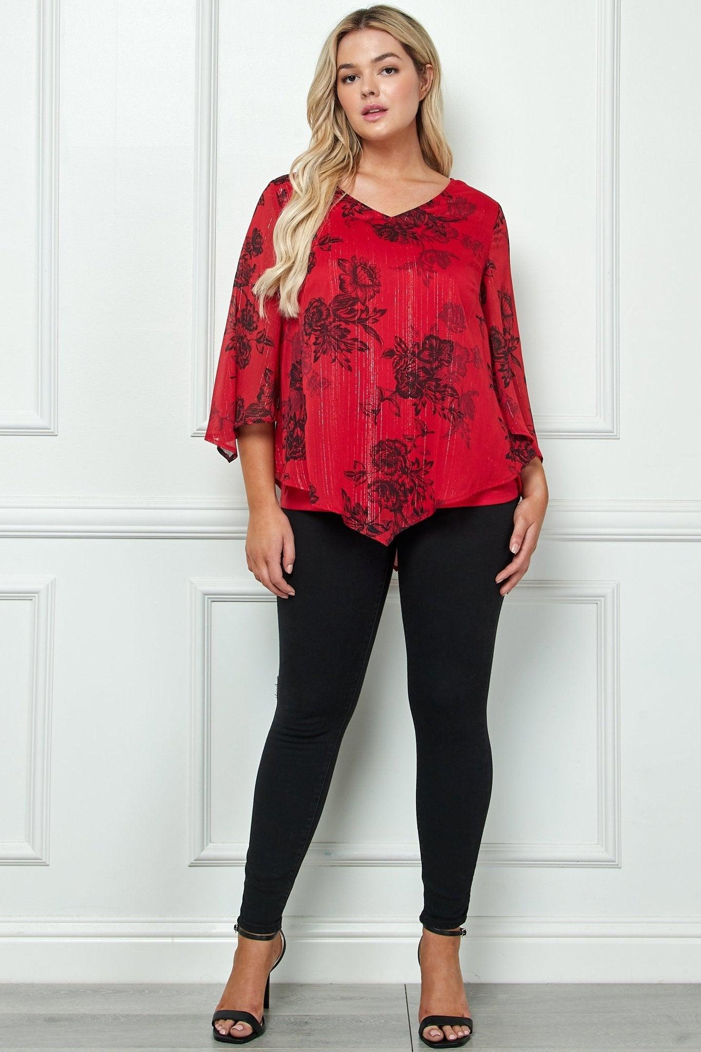 3/4 Flare Sleeve Cutout Neck Bubble Blouse in Black - Plus Product Image