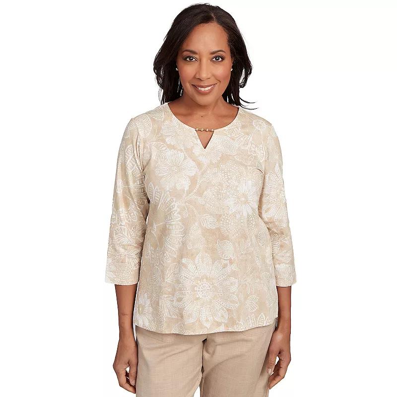 Women's Alfred Dunner Textured Floral Foil Accent Top, Size: XL, Linen Product Image
