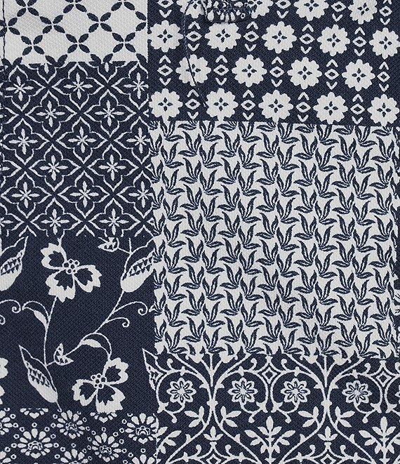 Roundtree & Yorke True Blue 8#double; Inseam Classic Flat Front Patchwork Print Pull On Shorts Product Image