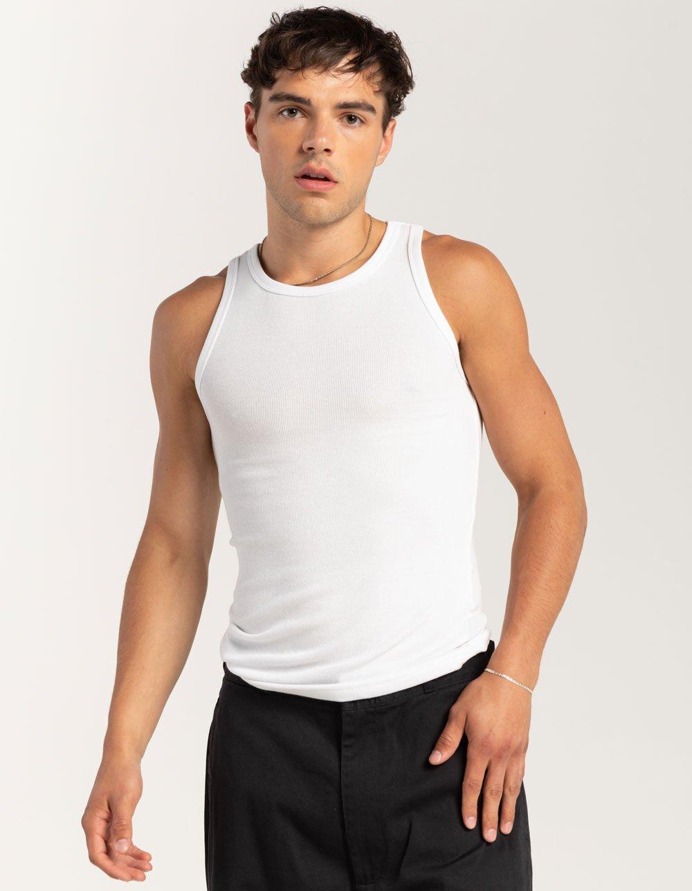 RSQ Mens Solid Fitted Ribbed Tank Top - WHITE Product Image