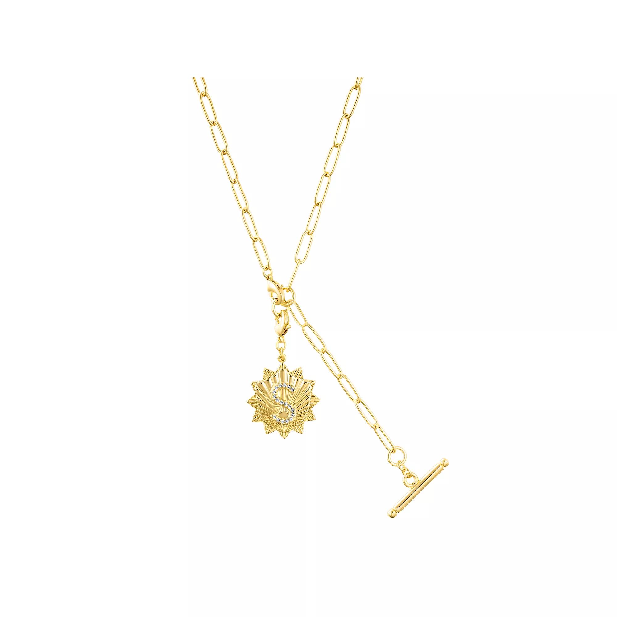 Adornia Gold Tone Adjustable Paperclip & Cubic Zirconia Initial Medallion Lariat Necklace, Womens Gold Tone S Product Image