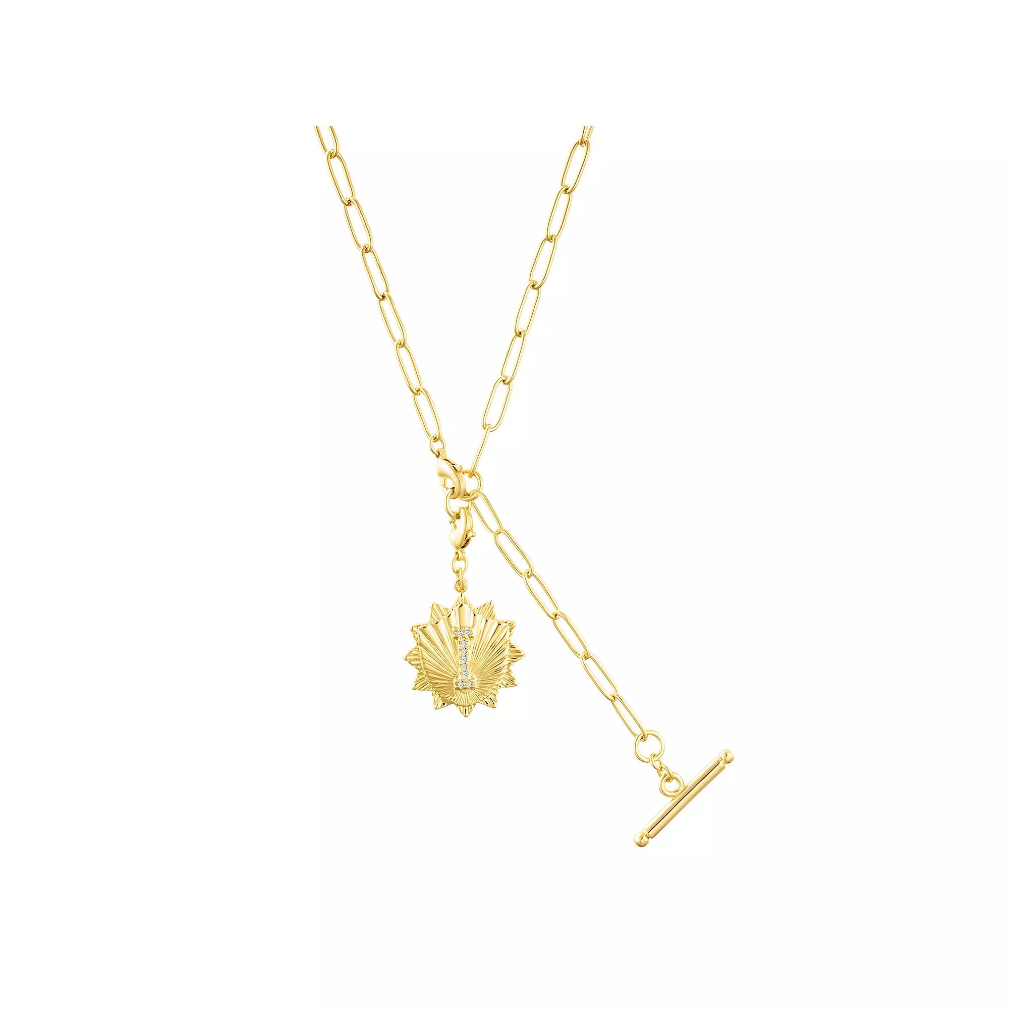 Adornia Gold Tone Adjustable Paperclip & Cubic Zirconia Initial Medallion Lariat Necklace, Women's, Size: 16-18" ADJ, Gold Tone H Product Image