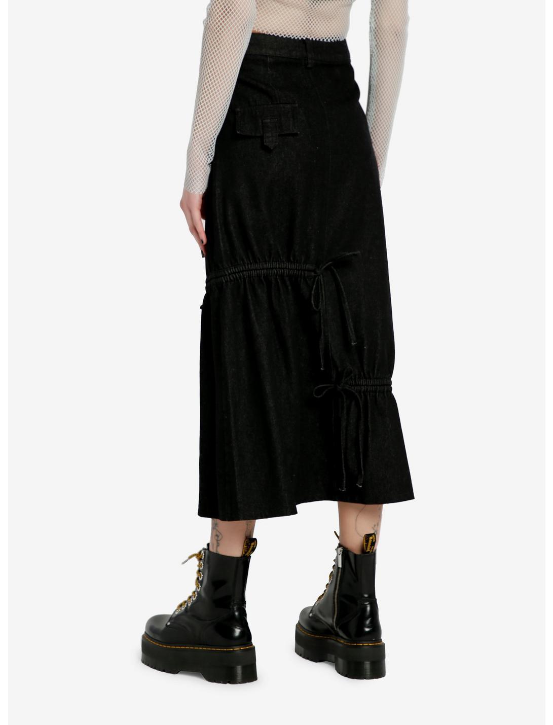 Black Denim Zip Ruched Midaxi Skirt Product Image