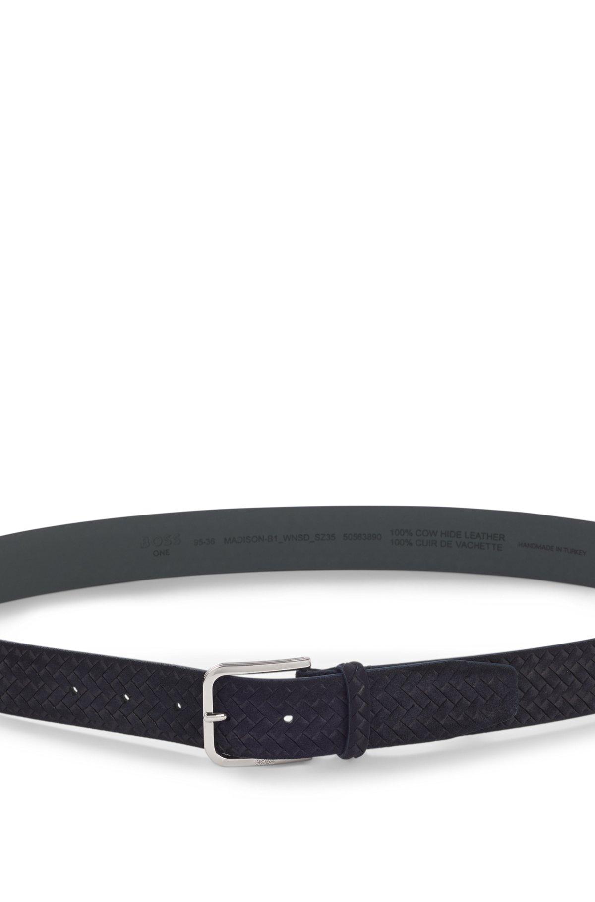 Logo-buckle belt in woven suede Product Image