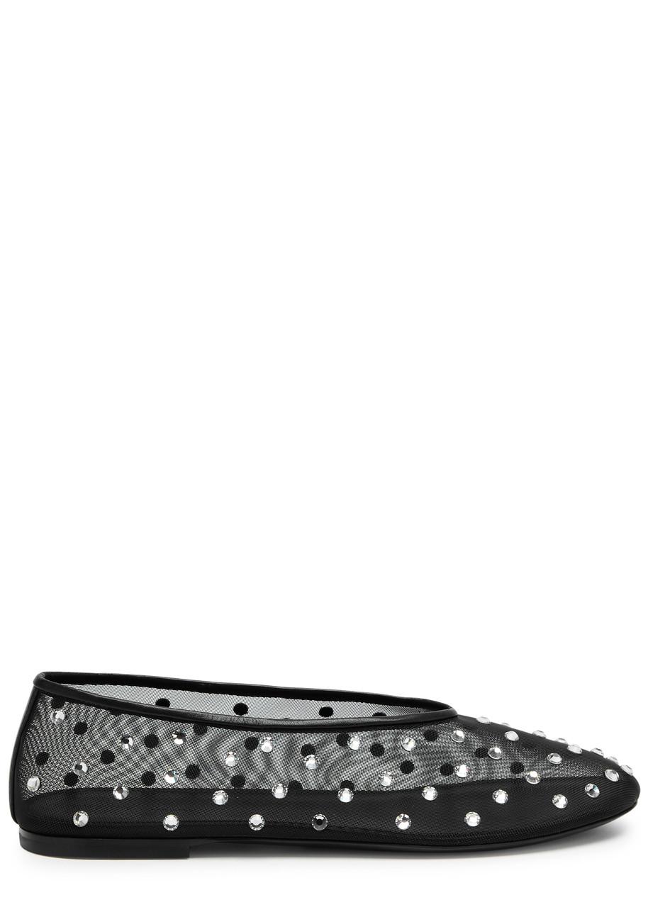 KHAITE Marcy Crystal-embellished Mesh Flats In Black Product Image