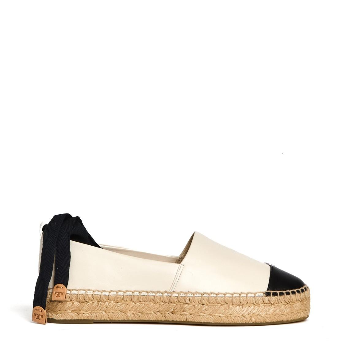 TORY BURCH White Espadrilles With Metallic Logo On The Front And Ankle Strap In Leather Woman Product Image