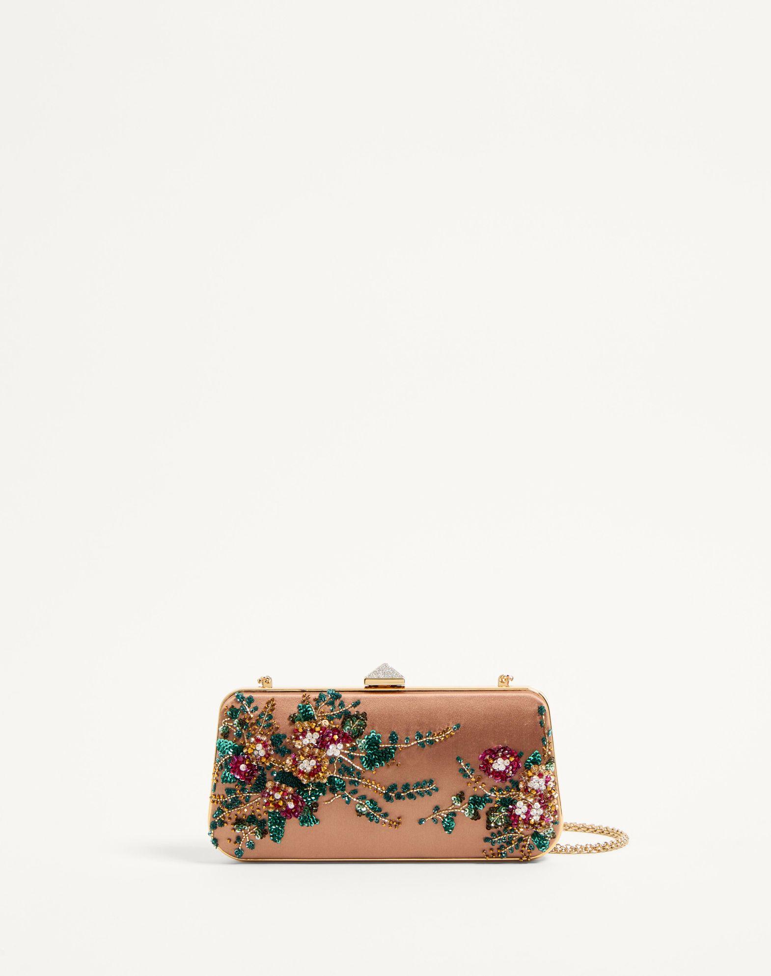 Carry Secrets Satin Minaudiere With Floral Embroidery Product Image