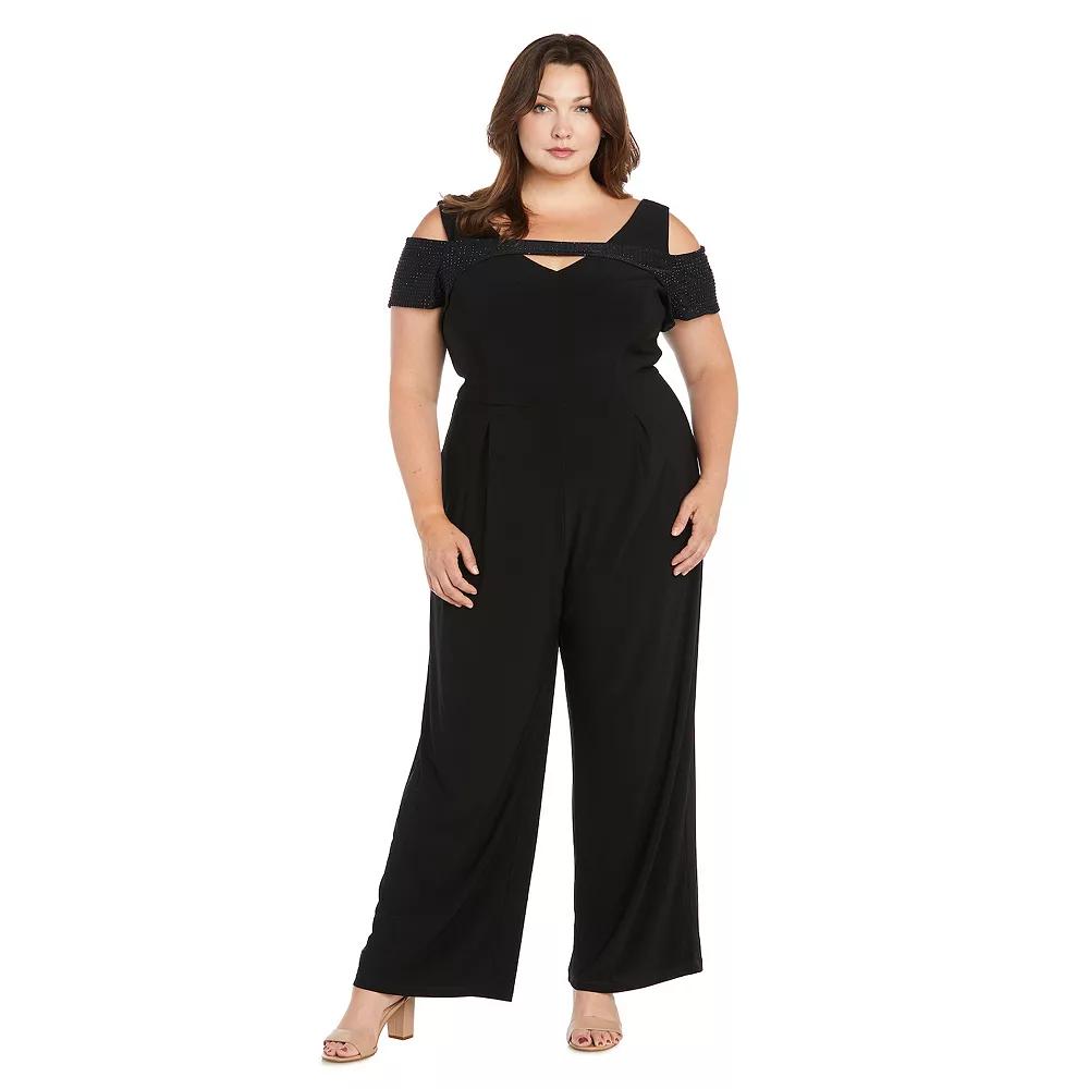 Plus Size R&M Richards Rhinestone Peek-A-Boo Jumpsuit, Women's, Size: 20 W, Black Product Image