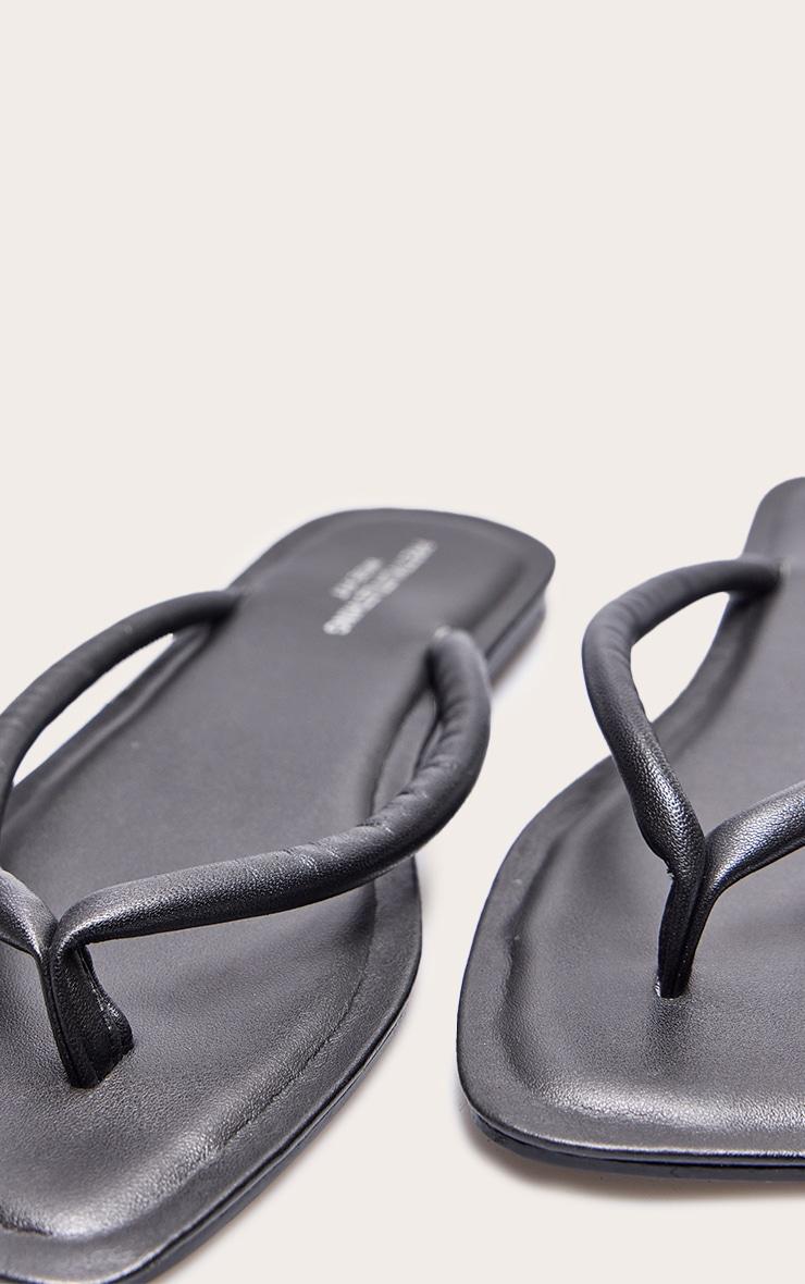 Black Wide Fit Real Leather Toe Thong Flat Sandals Product Image