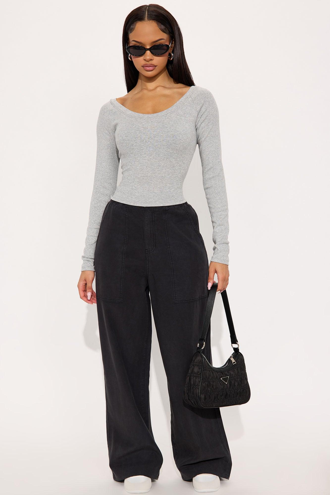 Bella Boat Neck Long Sleeve Top - Heather Grey Female Product Image