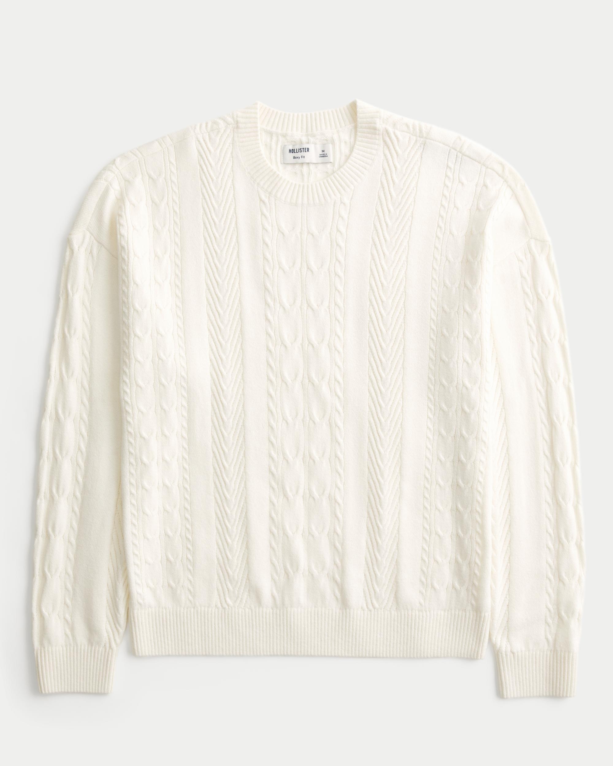 Boxy Cable-Knit Crew Sweater Product Image
