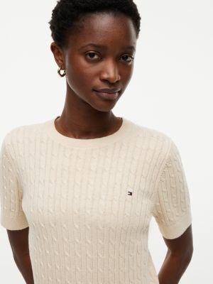 Short-Sleeve Cable Knit Sweater Product Image