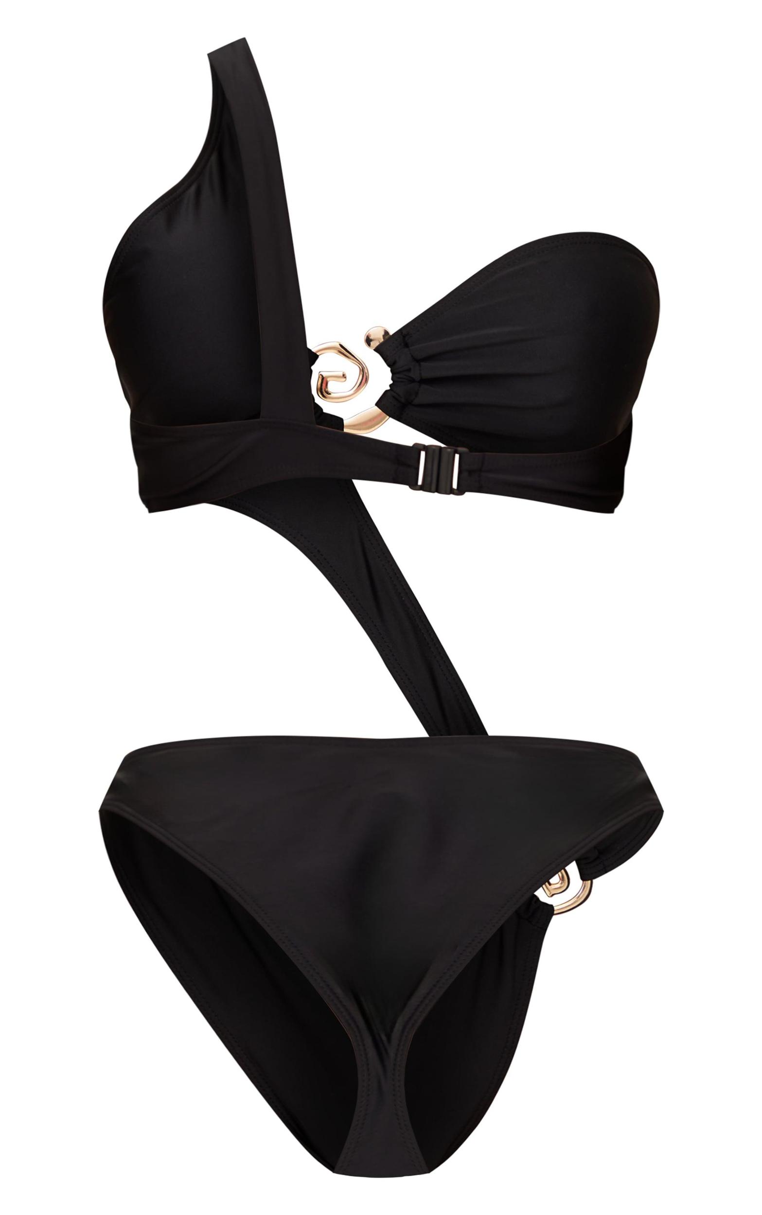 Black Cut Out Swirl Trim Swimsuit Product Image