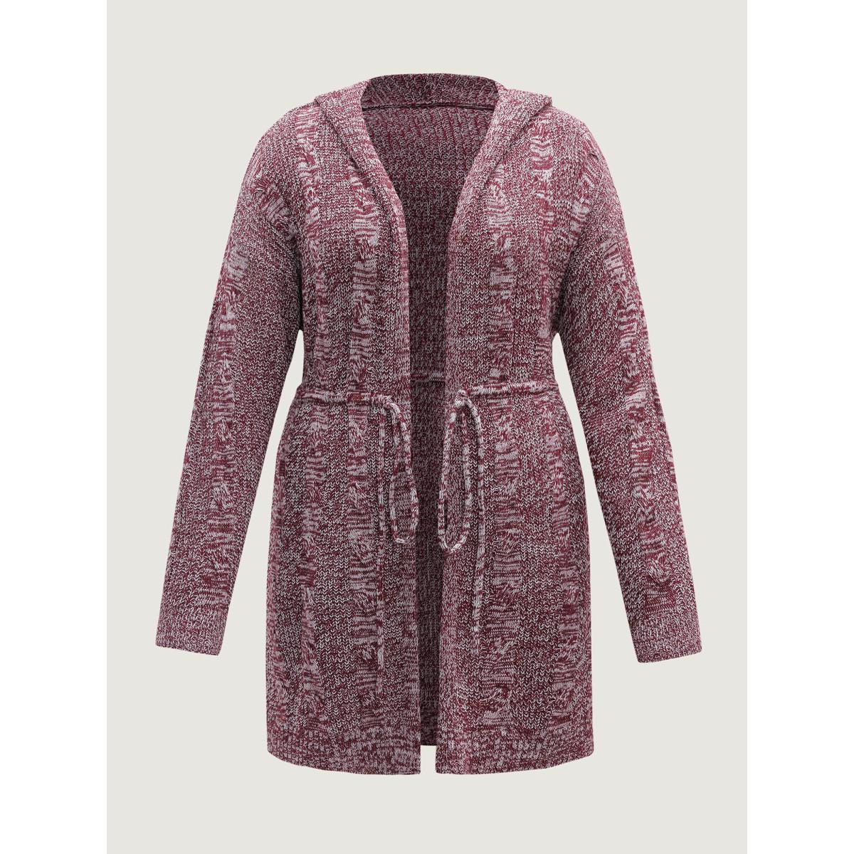 Plus Size Cable Stitch Heather Hooded Knit Cardigan Deepred Women Leisure Loose Long Sleeve Casual Cardigans BloomChic 14-16/1X Product Image
