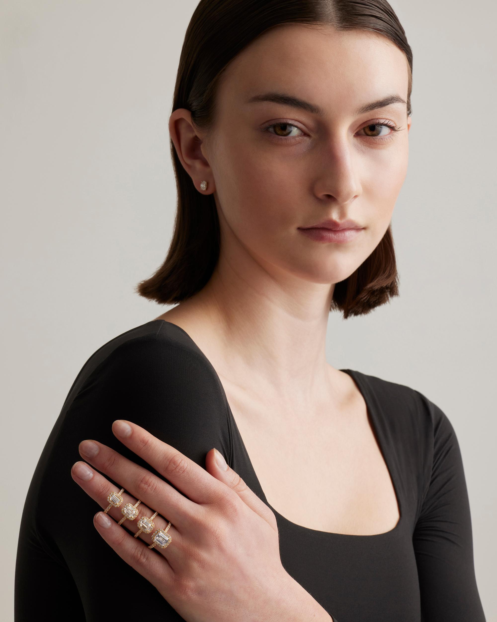 Quince | Women's Lab Grown Diamond Emerald Halo Pave Engagement Ring Product Image