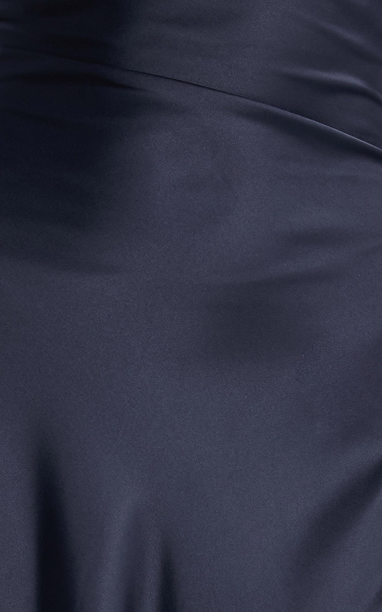 Cariela Midi Dress - Plunge Neck Satin Dress in Navy Product Image