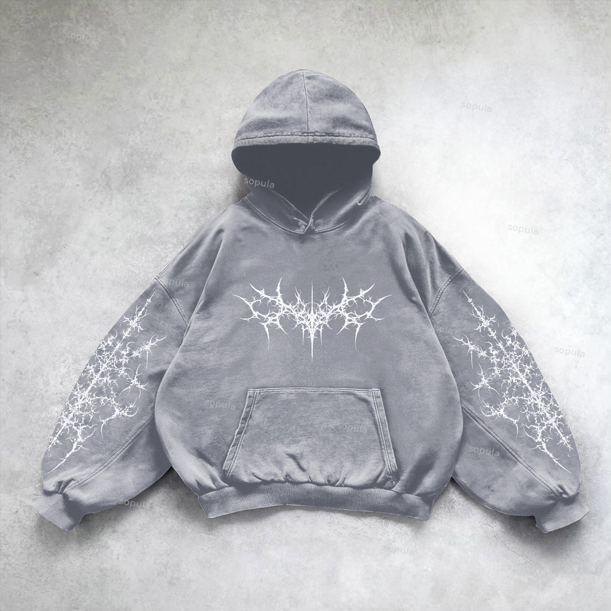 Vintage Pattern Print Acid Washed Oversized Hoodie Product Image