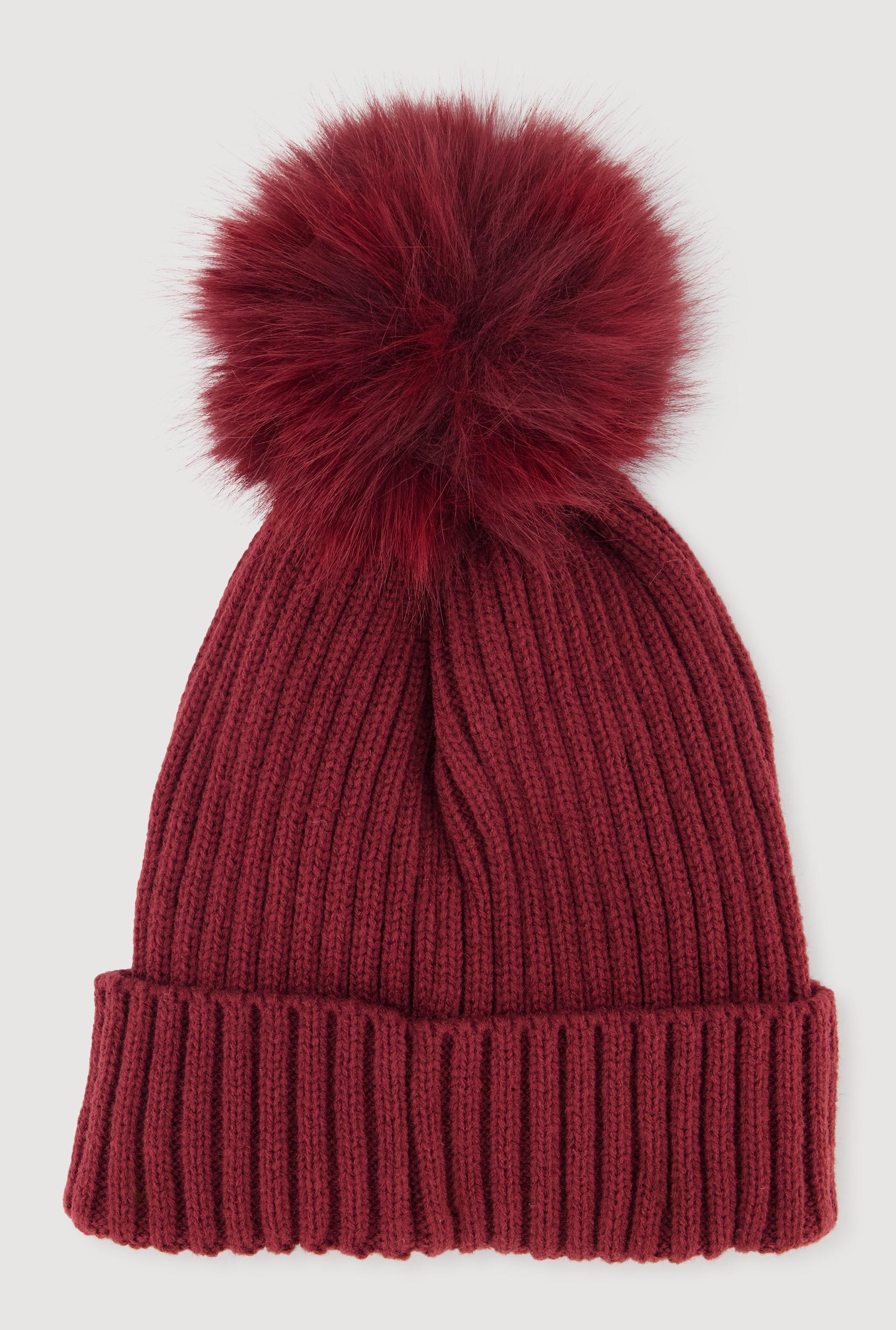 Trendy Faux Fur Pom Pom Detail Ribbed Knit Beanie Female Product Image