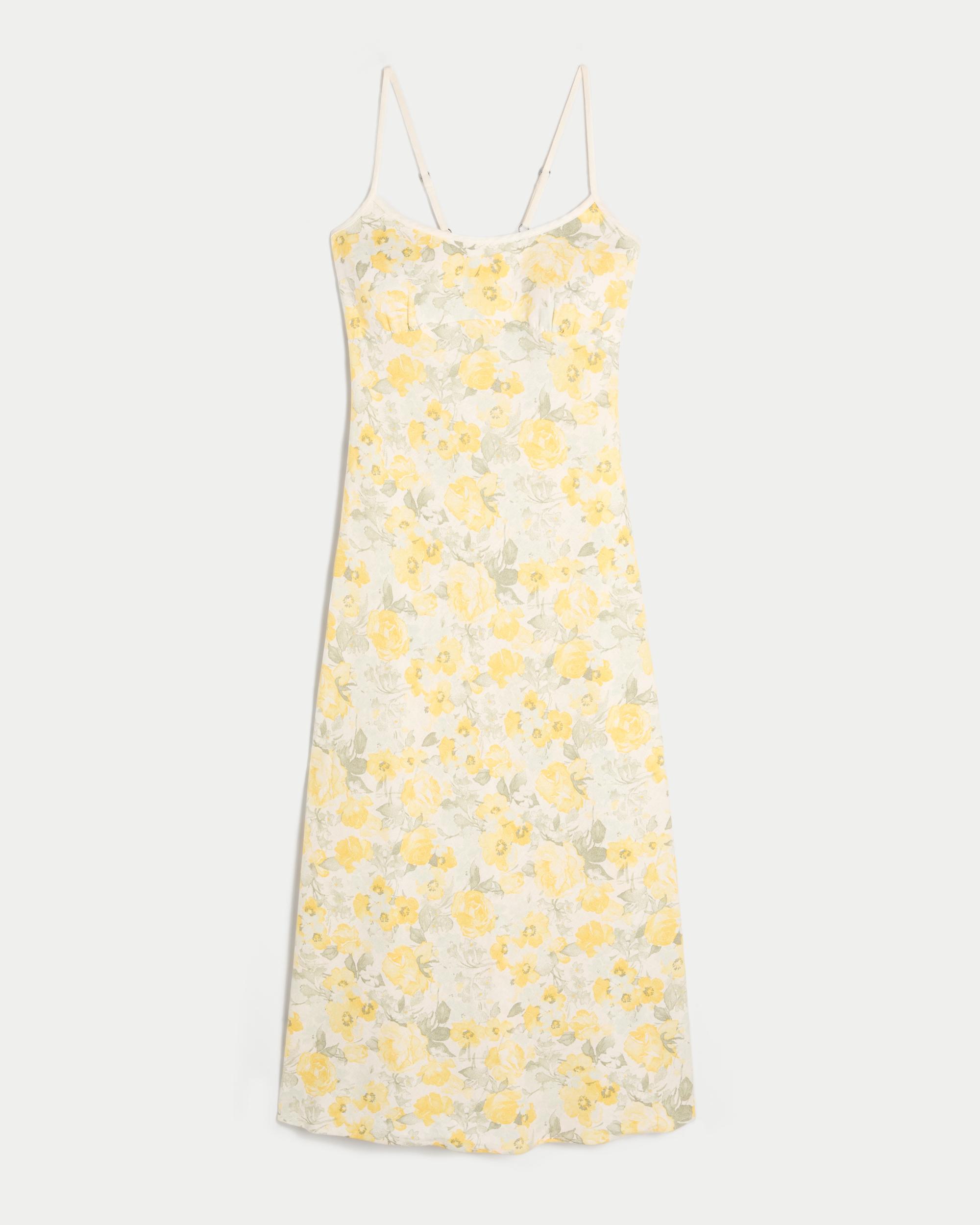 Linen-Blend Open Back Slip Midi Dress Product Image